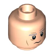 Minifig Head Han Solo, Gray Eyebrows, Lines, White Pupils, Neutral / Open Mouth Lopsided Grin Print