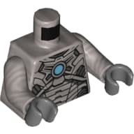 Torso Armor Black and Silver Panels with Medium Blue Circle Print, Flat Silver Arms, Dark Bluish Gray Hands