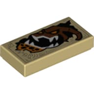 Tile 1 x 2 with Reddish Brown Monster Head with White Sharp Teeth and Orange Eyes Print (Book of Destruction)
