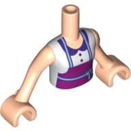 Minidoll Torso Girl with White Blouse Top, Collar, Magenta Apron Print, Light Nougat Arms and Hands