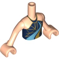 Minidoll Torso Girl with Dark Blue Halter, Gold and Triangles, Medium Azure/Gold Curved Stripes Print, Light Nougat Arms and Hands