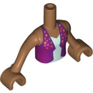 Minidoll Torso Girl with Magenta Open Vest with Gold Dots over Light Aqua Top Print - Medium Nougat Arms and Hands