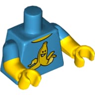 Torso, Dual Molded Arms, Yellow Banana Peel with Grin Print, Dark Azure Sleeves Pattern, Yellow Arms and Hands
