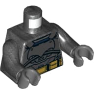 Torso, Armor, Batman Logo with and Gold Belt Print, Pearl Titanium Arms, Dark Bluish Gray Hands