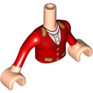 Minidoll Torso Girl with Red Jacket, White Shirt, Gold Buttons, Trim, Red Long Sleeves Print, Light Nougat Arms and Hands