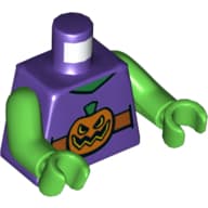 Torso Vest with Dark Orange Belt and Orange Pumpkin Jack-o-Lantern Buckle Print, Bright Green Arms, Bright Green Hands
