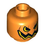 Minifig Head Pumpkin, Jack O' Lantern with Open Semicircular Eyes with Vertical Lines on Back Print