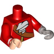 Torso, Pirate Coat with Gold Trim, Crossbelt, White Ascot Print, Red Arms with White Stripe at Wrist, Light Nougat Right Hand, Flat Silver Left Hook
