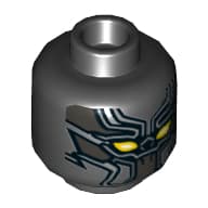 Minifig Head Black Panther, Armor, Yellow Eyes, Silver Lines Print