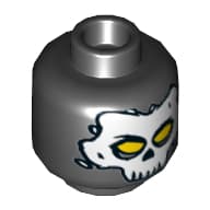 Minifig Head Crossbones, White Skull Mask with Yellow Eyes Print [Hollow Stud]