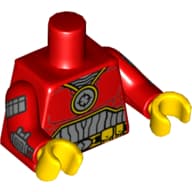 Torso, Muscles, Medallion and Black Silver Belt with Orange Pouches Print (Deadshot), Red Arms with Wrist Guns Print, Yellow Hands