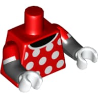 Torso, Dual Molded Arms, Dress Top with White Collar and Polka Dots Front and Back Print, Red Sleeves Pattern, Black Arms, White Hands
