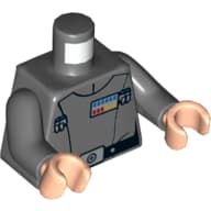 Torso, Jacket, Rank Badge, Black Belt with Silver Buckle Print, Dark Bluish Gray Arms, Light Nougat Hands