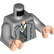 Torso Trench Coat, Front with Buttons, Dark Bluish Gray Vest, White Shirt and Gold Medallion Print, Light Bluish Gray Arms, Light Nougat Hands