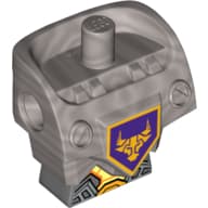 Minifig Torso Modified, Armor with Pin Holes with Orange and Gold Circuitry Pattern #2 and Orange Bull Head on Dark Purple Pentagonal Shield Print em Prata fosco