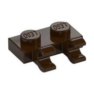 Plate Special 1 x 2 with Clips Horizontal [Open O Clips] em Marrom escuro