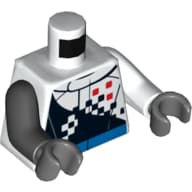 Torso, Odd Arms, Racing Jacket with Checkered Print, Left White Arm, Right Black Arm, Dark Bluish Gray Hands