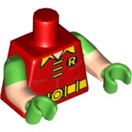 Torso, Dual Molded Arms, 'R' Symbol, 3 Yellow Clasps and Collar and Belt Print, Bright Green Sleeves Pattern, Light Nougat Arms, Bright Green Hands