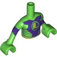 Minidoll Torso Girl with Top with Dark Purple Chest and Stripes, Lime 'L', Arms with Dark Purple Stripes Print, Bright Green Hands (Lena Luthor)