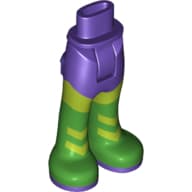Minidoll Hips and Trousers with Back Pockets with Lime Leggings, Bright Green Boots with Dark Purple Soles Print