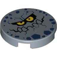 Tile Round 2 x 2 with Rock Creature Face with Jagged Grin, Dark Blue Spots and Yellow Eyes Print