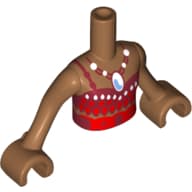 Minidoll Torso Girl with Dark Red Halter Top with 1 Strap and White Accents, Necklace, Belt Print, Medium Nougat Arms and Hands