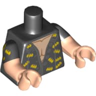 Torso, Dual Molded Arms, Shirt with Yellow Bats, Bare Chest Print, Black Sleeves Pattern, Light Nougat Arms and Hands
