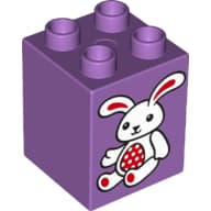 Duplo Brick 2 x 2 x 2 with White and Red Bunny Rabbit Print