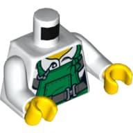 Torso, Overalls, Green over Dark Bluish Grey Belt, Prison Shirt Print, White Arms, Yellow Hands
