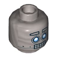 Minifig Head Bot, Blue Robot Eyes, Eyebrows, Open Mouth Clenched Silver Teeth Print [Hollow Stud]