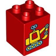 Duplo Brick 2 x 2 x 2 with Yellow and Medium Azure Toy Excavator Print