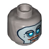 Minifig Head Robot Hoodlum, Blue Robot Eyes, Silver Face Panel, Raised Eyebrow, Brown Moustache and Goatee Print [Hollow Stud]