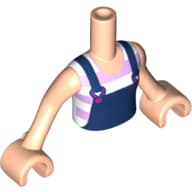 Minidoll Torso Girl with Dark Blue Overalls with Magenta Buckles over White and Lavender Striped T-Shirt Print, Light Nougat Arms and Hands