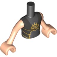 Minidoll Torso Boy with Silver and Gold Armor with Goblin Eye on Front, Black Elves Tattoo on Left Arm Print, Light Nougat Arms and Hands
