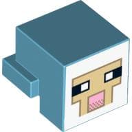 Minifig Head Special, Cube with Rear Ledge, Pixelated White and Tan Face, Dark Tan Outline with Pink Mouth Print em Celeste médio