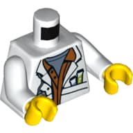 Torso, Lab Coat with Sand Blue Undershirt and Test Tubes and Radio in Pockets Print, White Arms, Yellow Hands