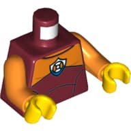 Torso Coast Guard Wetsuit with Orange Panel and Coast Guard Logo and Zipper on Back Print, Orange Arms, Yellow Hands