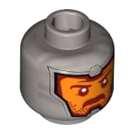 Minifig Head Royal Guard / Soldier, Orange Face, Dark Red Eyebrows and Mustache Print [Hollow Stud]