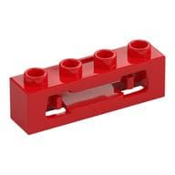 Launcher, Brick Special 1 x 4 with Inside Clips (Disk Shooter) with Recessed Center 2 Studs em Vermelho