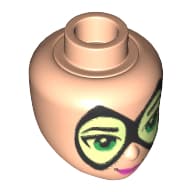 Minidoll Head, Thin Pointed Mask with Yellowish Green Lenses, Bright Green Eyes and Lips Print (Batgirl)