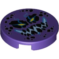 Tile Round 2 x 2 with Black Rock Teeth and Spots, Narrowed Yellow Eyes, Blue Electrified Evil Smile (Bouldron) Print