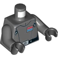 Torso Jacket, Rank Badge, Black Belt with Silver Buckle Print (Imperial Officer), Dark Bluish Gray Arms, Black Hands