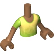 Minidoll Torso Boy with Dots Fading to Bright Light Yellow, with Lime Short Sleeves Print, Medium Nougat Arms and Hands