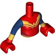 Minidoll Torso Girl with Armor with Gold Stripes and Belt, Dark Blue Arms with Gold Cuffs Print, Red Hands (Wonder Woman)