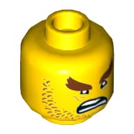 Minifig Head Shark Army, Reddish Brown Stubble and Bushy Eyebrows, Wrinkles, Open Mouth Scowl Print [Hollow Stud]