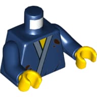 Torso Robe with Sand Blue Trim and Mud Splotches Print, Dark Blue Arms, Yellow Hands