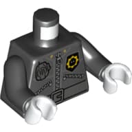Torso Jacket with 3 Zippers, Minifig Head Police Badge, Radio and Belt Print, Black Arms, White Hands