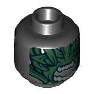 Minifig Head Berserker, Dark Green Scales, Light Gray Teeth in Gaping Mouth Print [Hollow Stud]