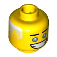 Minifig Head Zane, Straight Eyebrows, Dark Azure Eyes with Gray Outline, Wide Open Mouth Grin, White Hair on Sides and Back Print [Hollow Stud]