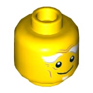 Minifig Head Ed Walker, White Bushy Eyebrows, Goatee, Wrinkles, Smile / Open Mouth Scared Print